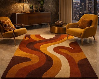 Alfombra de lana tejida a mano – Alfombra geométrica abstracta 3D verde bosque dorado