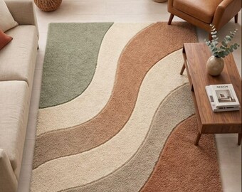 Alfombra abstracta ondulada con mechones, alfombra bohemia neutra, decoración para el suelo del salón