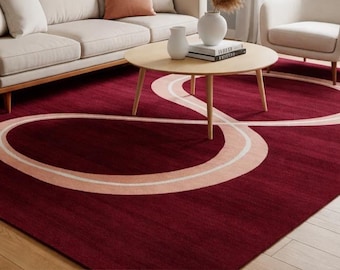 Alfombra abstracta burdeos / Decoración moderna de líneas curvas