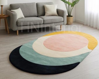 Pastel Geometric Round Rug | Modern Scandinavian Decor