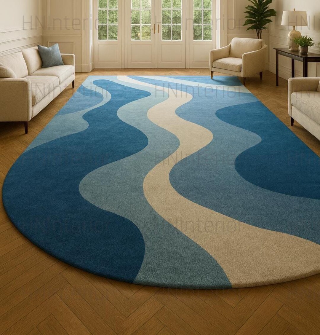 Blue Wave Abstract Area Rug | Modern Coastal Decor - Etsy