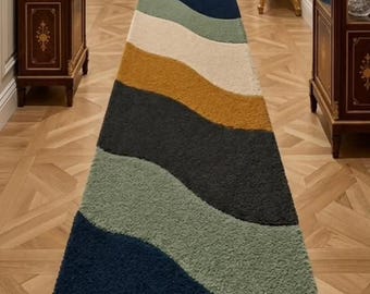 Abstract Wave Runner Rug, Organic Shape Tufted Carpet, Luxury Modern Hallway Rug, Handmade Statement Floor Runner