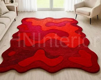 Alfombra abstracta ondulada roja / Alfombra moderna 3D en capas, alfombras de 9x12 pies