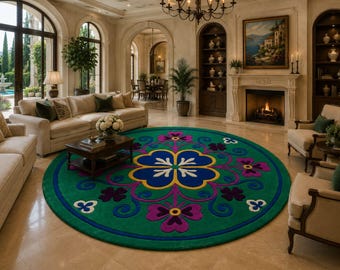 Alfombra redonda floral tejida a mano, alfombra bohemia de lujo, decoración artística para la sala de estar.