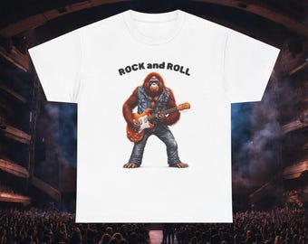 Heavy metal orang-oetan-t-shirt, grafisch T-shirt voor muziekliefhebbers, katoenen uniseks shirt, shirt grappige aap, orang-oetangitarist, shirt grappige aap
