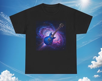 T-shirt bleu cosmique pour guitare électrique | T-shirt guitare