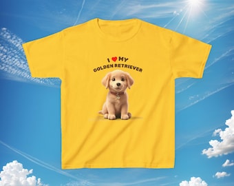 T-shirt Golden Retriever pour enfant, adorable t-shirt pour chien, cadeau pour amoureux des animaux de compagnie, chemise dorée, chemise animal mignon, cadeau d'anniversaire pour les amoureux des chiens, chiot mignon