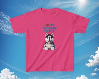 J'aime mon husky sibérien T-shirt enfant | Graphisme mignon de chiot Husky