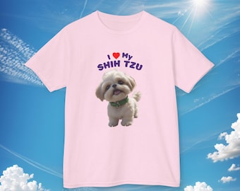 T-shirt enfant Shih Tzu Love, adorable t-shirt pour chien, cadeau pour amoureux des animaux de compagnie, t-shirt en coton pour enfant, chemise animal mignon, cadeau d'anniversaire pour les amoureux des chiens, chiot mignon