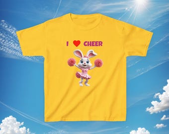 -shirt Cheer Fille | Adorable conception de lapin pour pom-pom girls, idée cadeau filles, chemise de lapin drôle, cadeau jeune pom-pom girl, pom-pom girl lapin