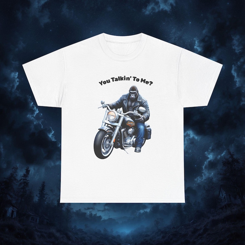 Gorilla Biker Humor T-Shirt, Unisex Cotton Tee, Funny Biker Shirt, Motorcycle Lover Gift, Funny Gorilla Shirt, Funny Monkey Shirt, Funny Ape Bild 1