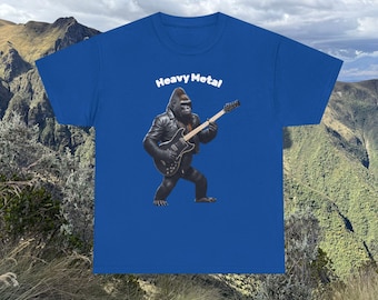 Heavy Metal Gorilla T-Shirt, Grafik-T-Shirt für Musikliebhaber, Unisex Baumwoll-Shirt, lustiges Gorilla-Shirt, Gorilla-Gitarrist, lustiges Affen-Shirt
