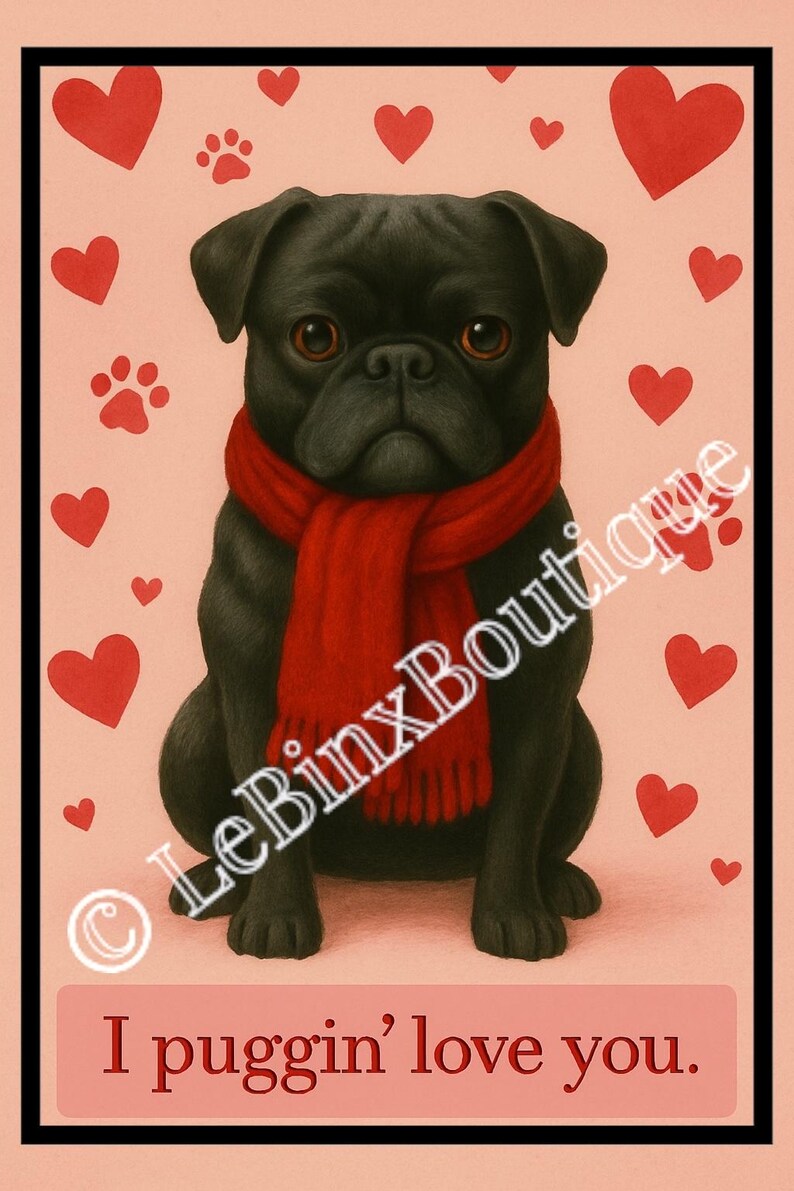 Pug Valentine’s Day Card | Cute Funny Dog Valentine | I Puggin’ Love ...
