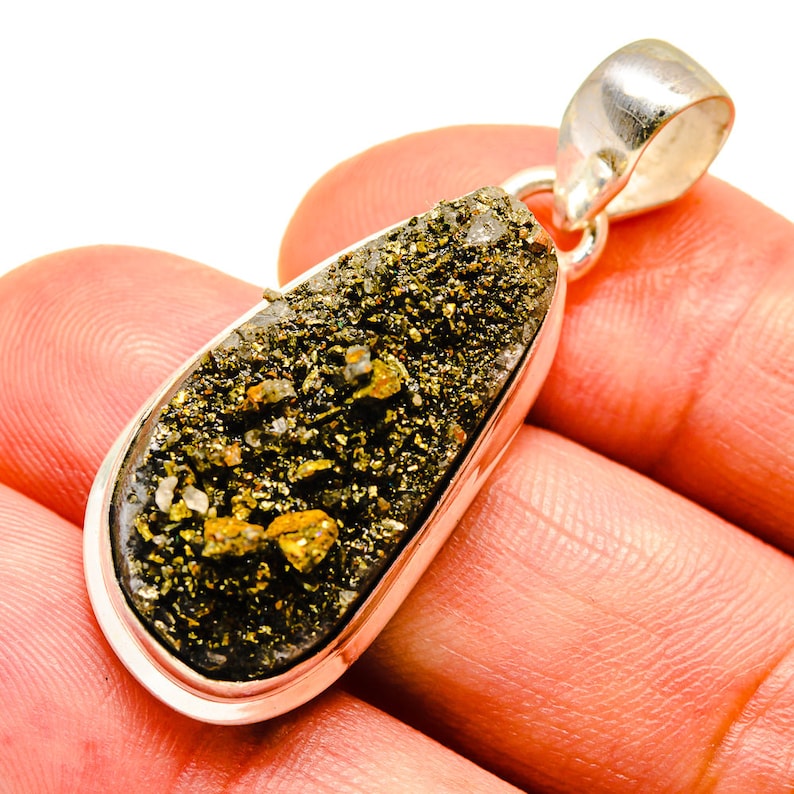 Spectro Pyrite Druzy Pendant 1 3/4