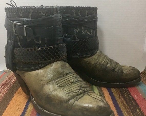 Larry Mahan Handmade Cowgirl Booties with Belts size 8 1/2 to 9