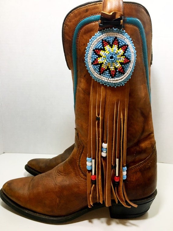 Vintage Tan Texas Brand Cowgirl Boots with Beaded Embellishments size 7 M women's