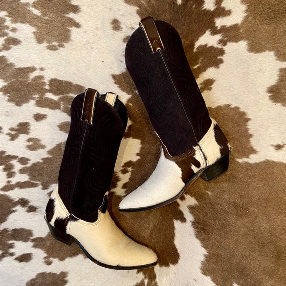 Black White and Brown Calf hair and Suede Cowboy or Cowgirl Boots from Code West women’s size 6 M
