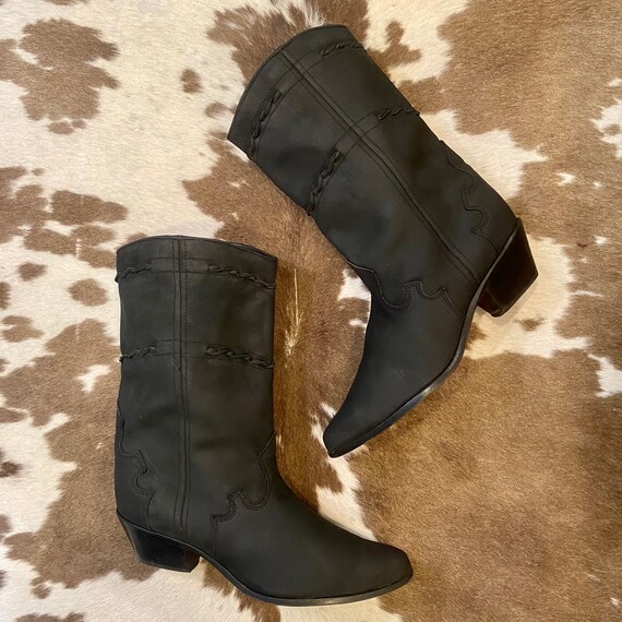 Vintage Black Sueded Leather Braided Cowgirl Boots from Zodiac size 12 M