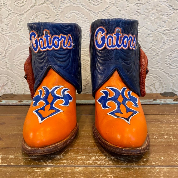 Handcrafted University of Florida Gator Fan ankle booties with Gator Heads Miss Capezio size 8 1/2 M