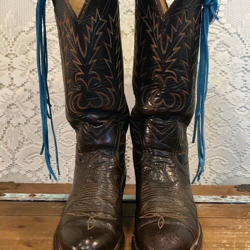 Handmade Beautiful Brown Leather Laramie shops Cowboy Boots mens size 8 woman’s size 9-9 1/2