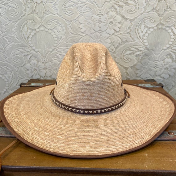 NOS Large Brim Palm Straw Lone Star Cowboy Hat size 7 5/8