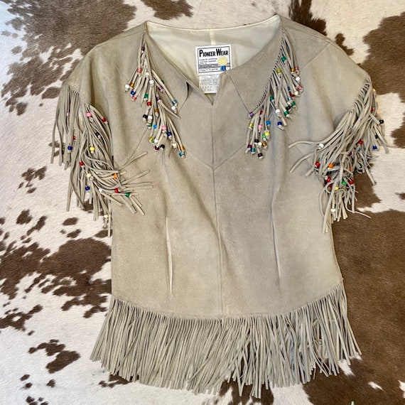 Vintage Suede Boho Beaded Top from Pioneer Wear woman’s size 10