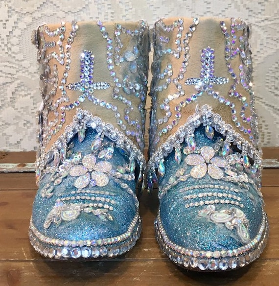 Custom Bedazzled Bridal Bling Cowgirl Boots Panhandle Slim size 8 1/2