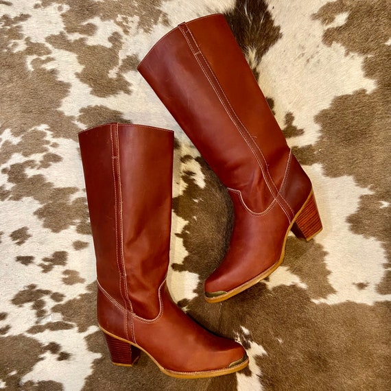 Tall Cognac Leather Vintage Zodiac Boots women’s size 10 M