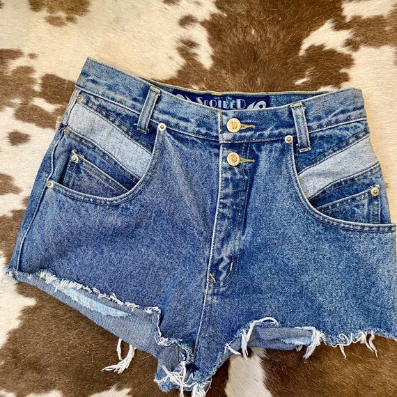 Vintage Denim Two Tone High Waist Retro Jean Cut Off Shorts size XS 5/6