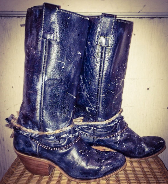 The Tabitha Vintage Tall Distressed Boots with Rope and Chain Belts