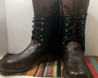 Brown and Black Leather Boots with cowboy boots spats or Gaitors mens size 10 or women's size 11