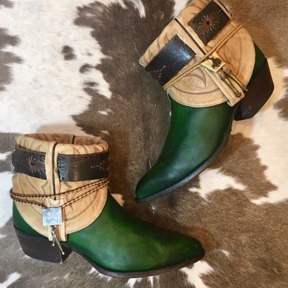 Handcrafted Emerald Green Tony Lama Cowboy Booties men's size 8 E or women's size 10 wide
