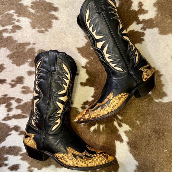 Vintage Black, White and Snakeskin Code West Cowgirl Boots size 8 1/2 M