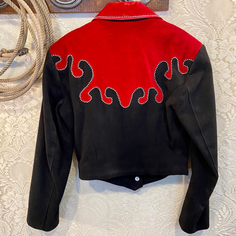 Vintage western Red Suede and Black Denim Studded Jacket womens size 8 image 4