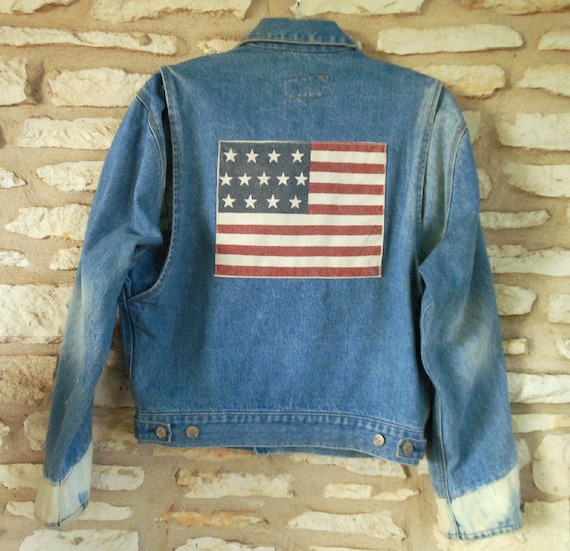 Rare Collectors Ralph Lauren American Flag Studded Jean Jacket size Small