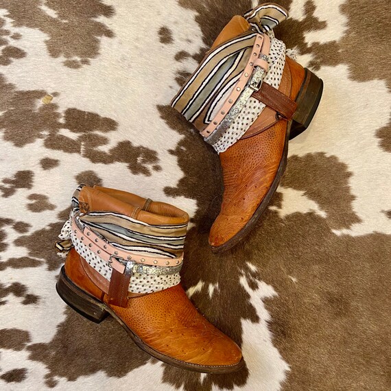 Handcrafted Vintage Tony Lama boho cowgirl ankle booties women’s size 10 1/2