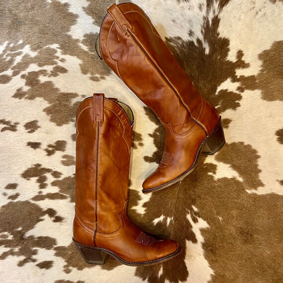 Tall Whiskey Leather Vintage Acme Cowgirl Boots women’s size 6 1/2 M