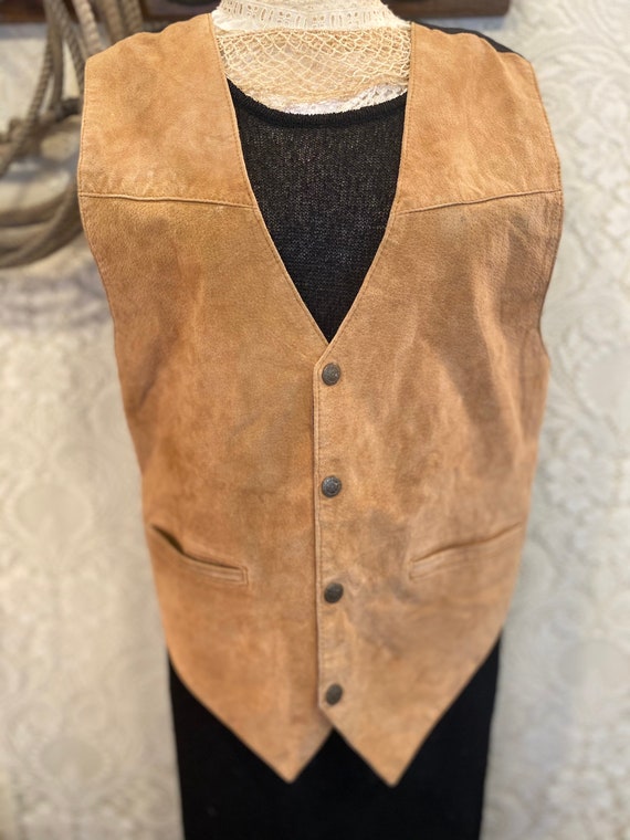 Tan Suede Sully Pearl Snap Vest men’s size S wome… - image 2
