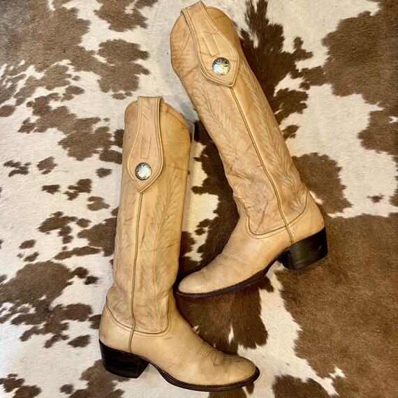 Gorgeous Tall Bone Leather Larry Mahan Cowgirl Boots woman’s size 9 1/2 M