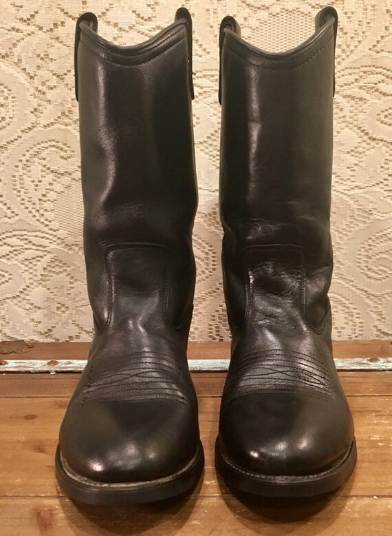 Black Leather Cowgirl Work Boots mens size 7 EE or women's size 8 1/2 wide