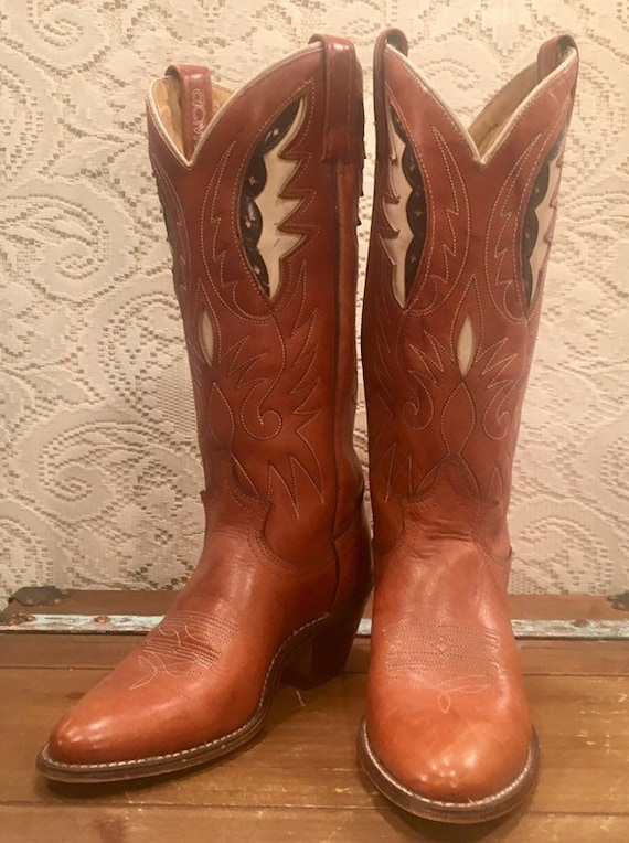 Tan Acme Cowgirl Boots with Feather 