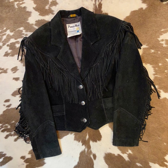 Beautiful Black suede leather Fringe Jacket fro Pioneer Wear women’s size 8 M