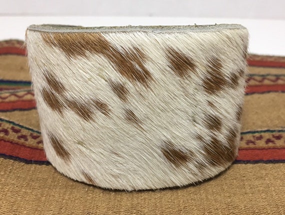 Tan and White Cowhide Pony Hair Cuff Bracelet