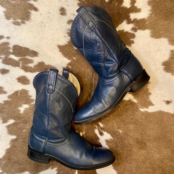 Blue Leather Acme Cowgirl Roper Boots woman’s size 7 1/2 N