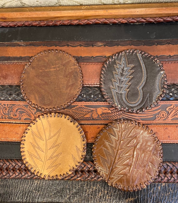 Handmade Leather Cowboy Boot Coasters Brown set of 4