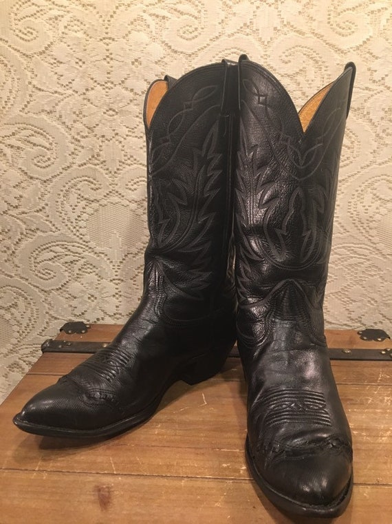 Black Leather Stiched Cowboy Boots with Wingtip from Nocona Boots men's size 9 1/2 women's size 11
