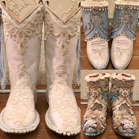 Custom Crafted Cowgirl Bridal Bling Boots - image 2