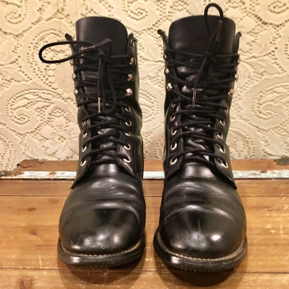 Black Leather Lace Up Granny Boots from Acme size 8 M