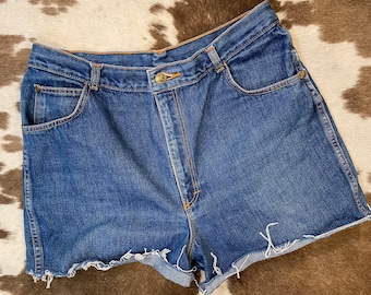 Vintage Dark Rinse Gitano Cut Off Denim Blue Jean Shorts Waist 32”