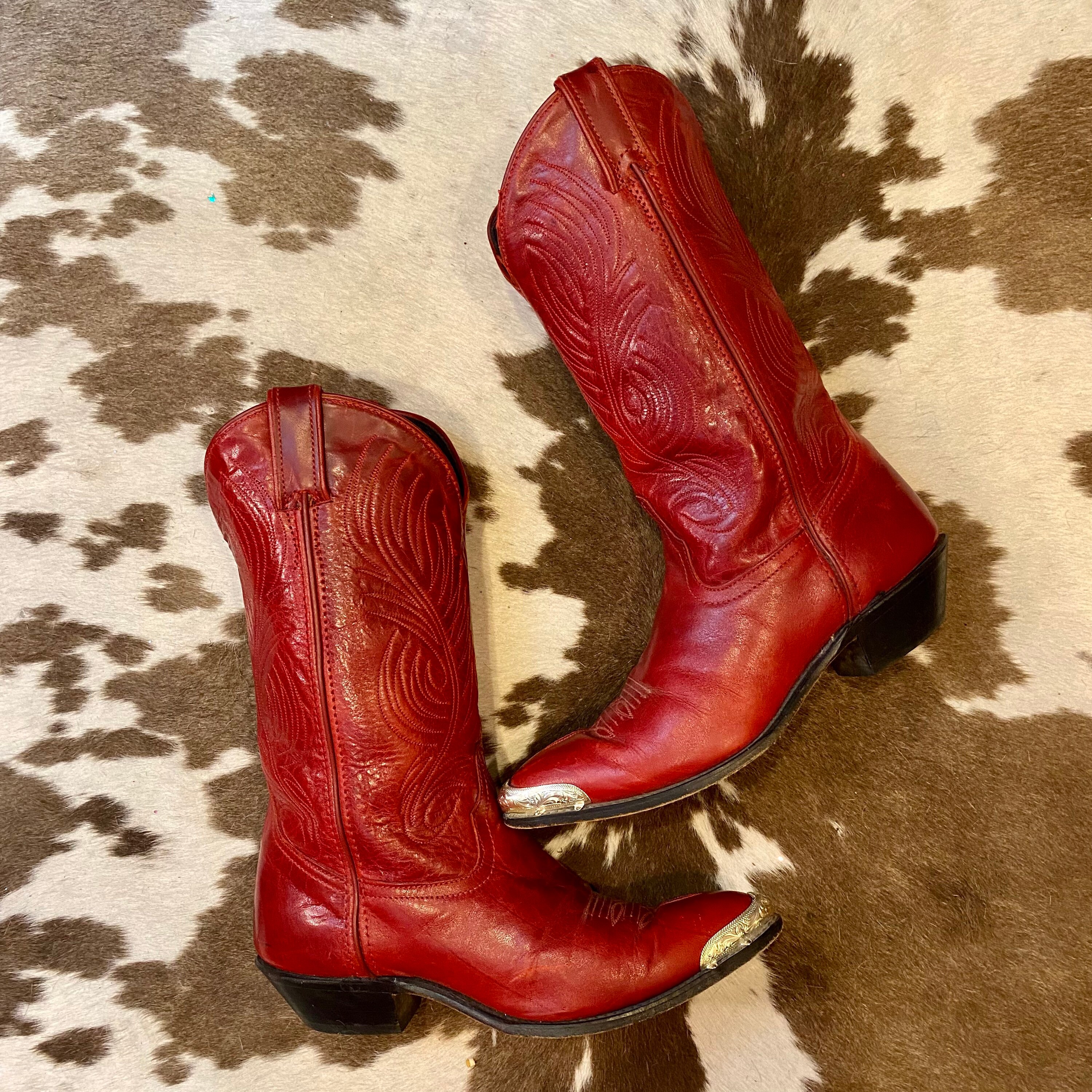 Vintage Red Leather Code West Cowgirl Boots With Silver - Etsy